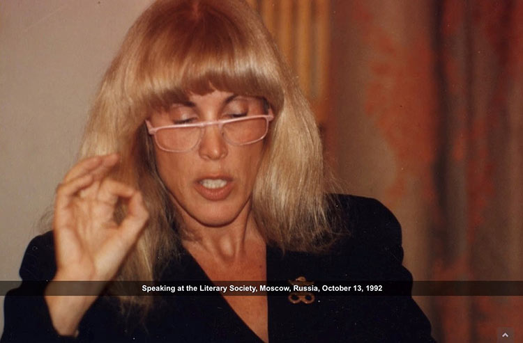 Merle Hoffman speaking at the Literary Society in Moscow, Russia, on October 13, 1992.