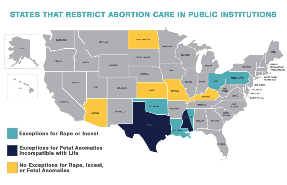 States with Abortion restrictions in public institutions
