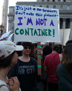 Seen at May 21 Demonstration in NYC against abortion bans, part of nation-wide protests., Choices June 2019 newsletter